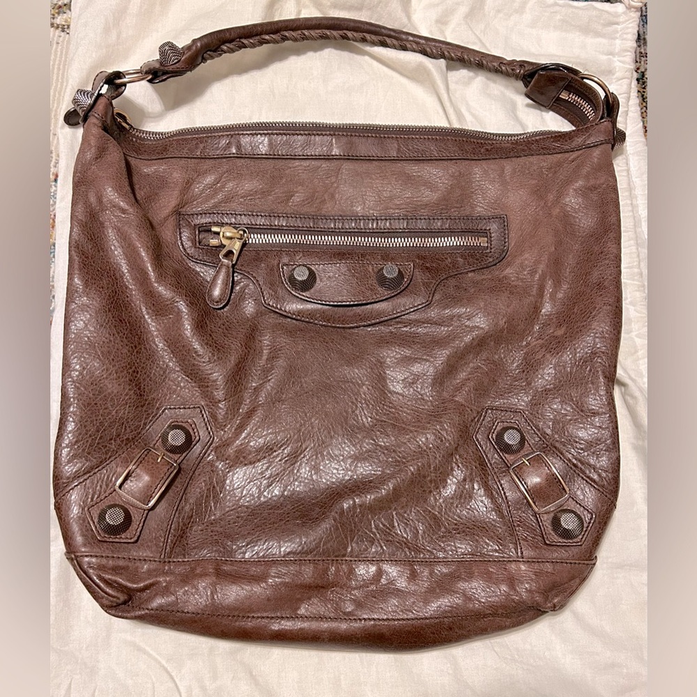 Balenciaga Agneau Giant 21 Rose Gold Hardware Day Hobo in Castagna